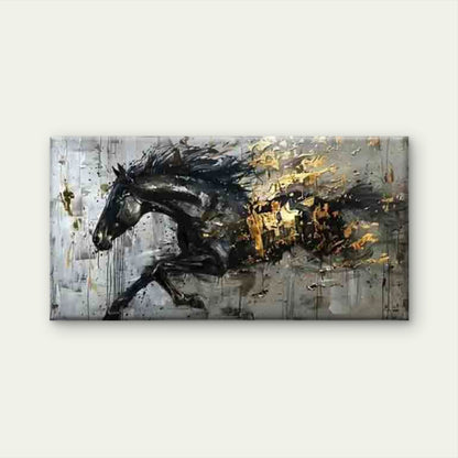 Abstract Black And Golden Horse Wall Art Canvas Office Home Room Framed 120x60cm