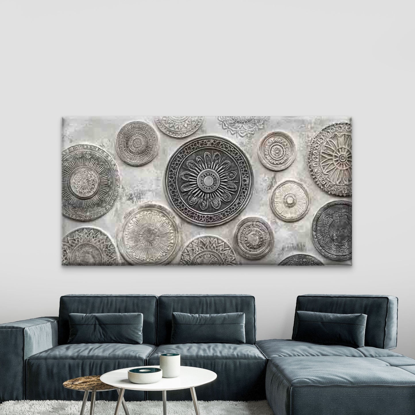 Abstract Metal Intricate Wall Art Canvas Office Home Room Framed 120x60cm