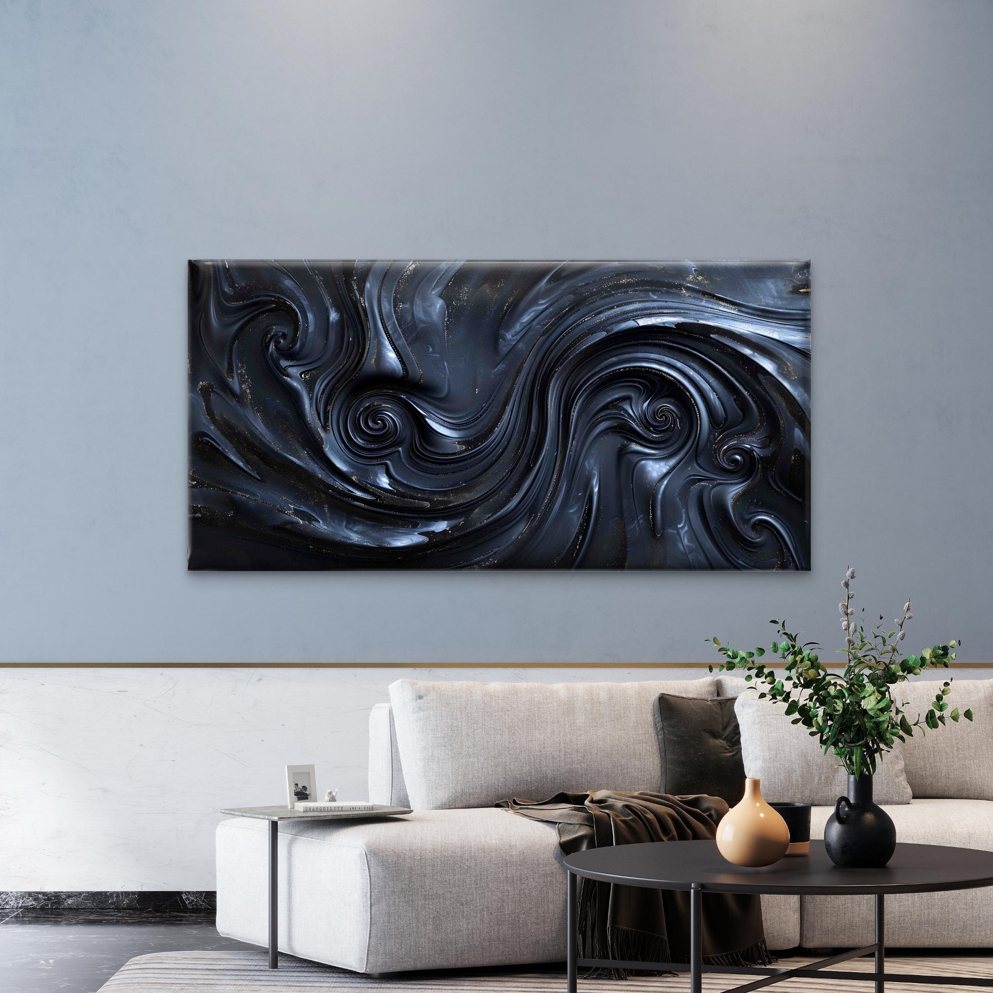 Abstract Swirling With Black Wall Art Canvas Office Home Room Framed 120x60cm - Bella Home Decor