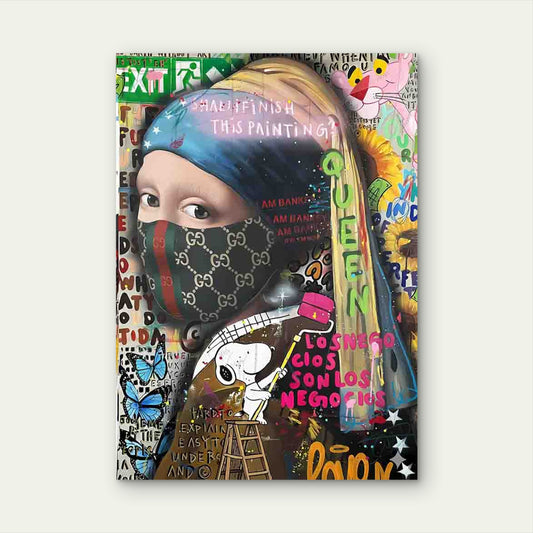 Graffiti Masked Woman Looking Out 40x60cm Metal Print Ready to Hang