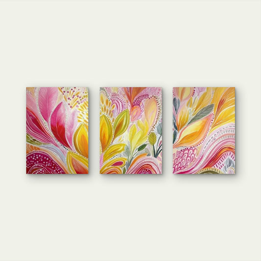 3pcs Yellow Pink Abstract Botanical Pattern Wall Art Set Canvas Framed 60x90cm - High Quality Print 100% Australian Made Wall Canvas Ready to Hang - Bella Home Decor