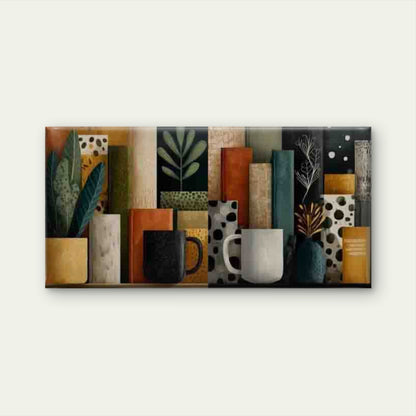 Bookshelf & Coffee Cup Abstract Wall Art Canvas Office Home Room Framed 120x60cm