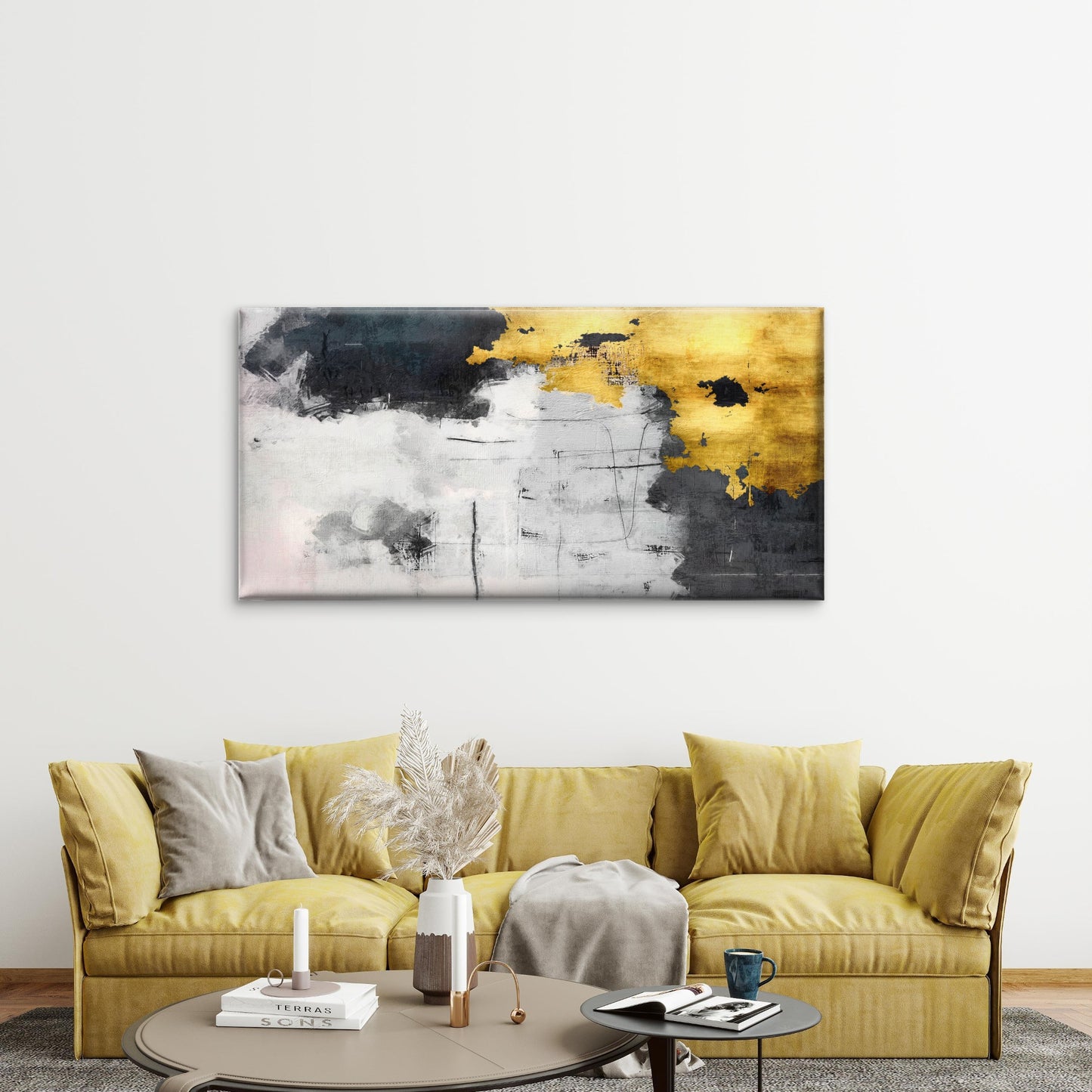 Luxury Abstract Grunge Golden Block Wall Art Canvas Office Home Framed 120x60cm