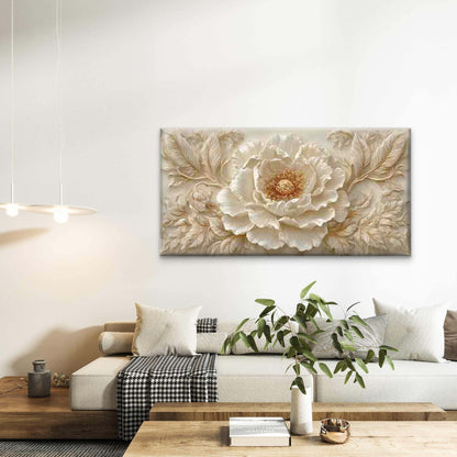 Golden Peony with Beige & GoldeWall Art Canvas Office Home Room Framed 120x60cm - Bella Home Decor