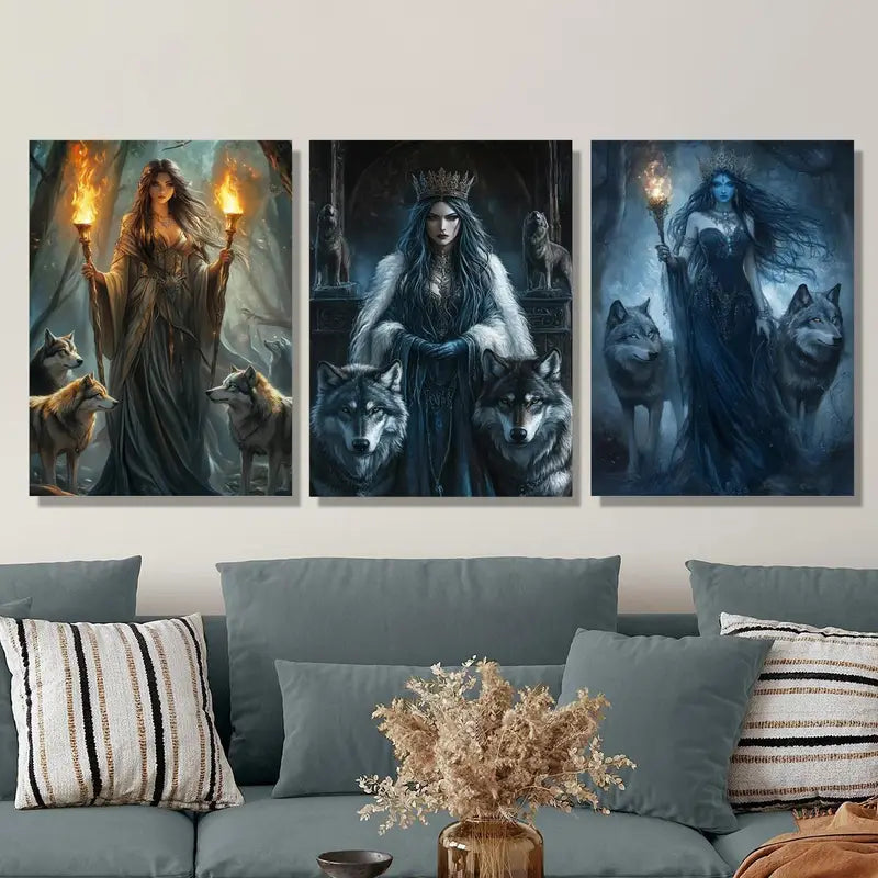 3pcs Ancient Greek Mythology & Wolf Magic  Metal Print Ready to Hang Art - Bella Home Decor