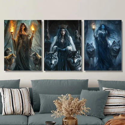 3pcs Ancient Greek Mythology & Wolf Magic  Metal Print Ready to Hang Art - Bella Home Decor