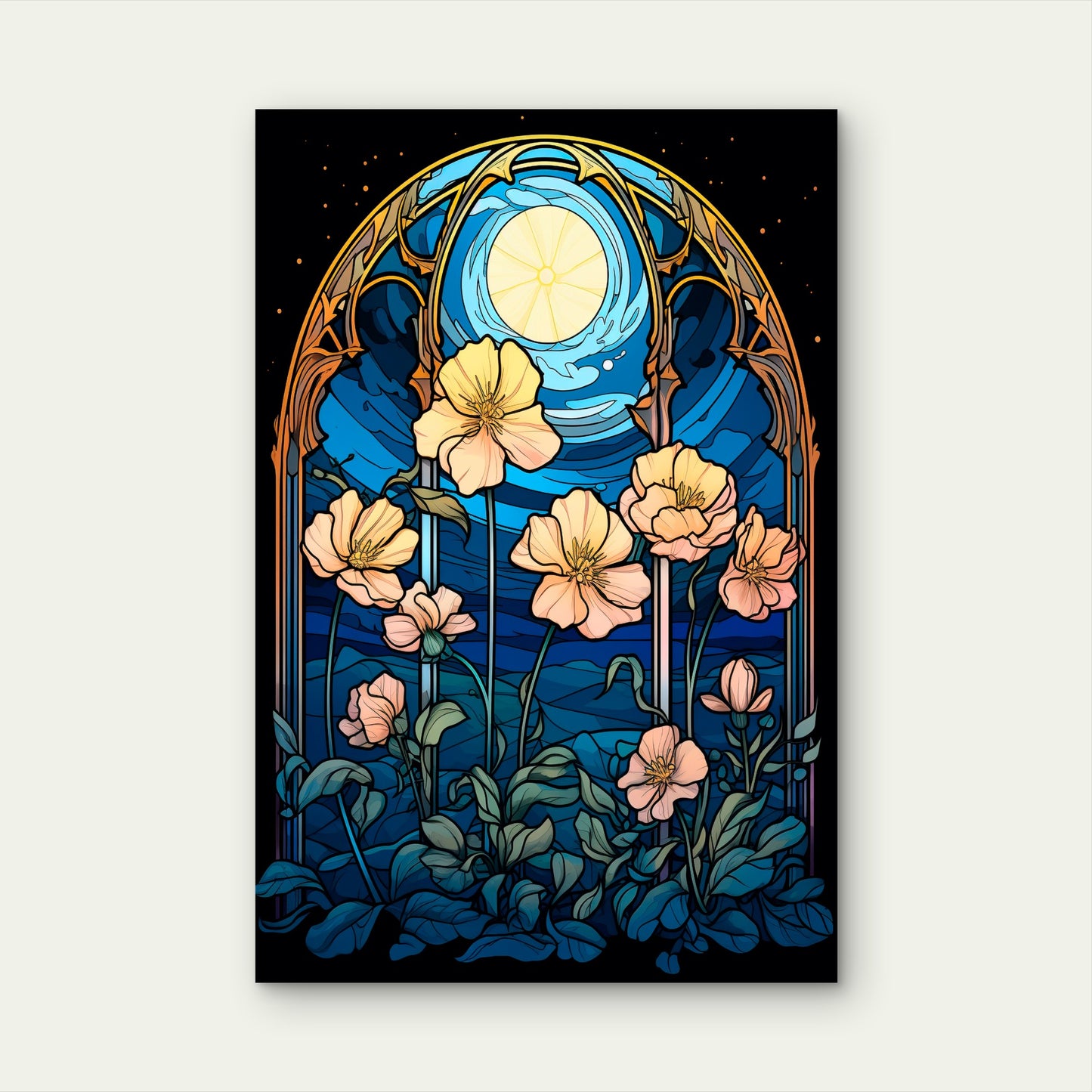 Moon Night Sky Yellow Poppy 40x60cm Metal Print Ready to Hang