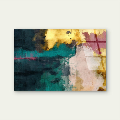 Teal Gold Abstract Brush Stroke Oil  Acrylic Glass Printing Wall Art Australian Made Quality