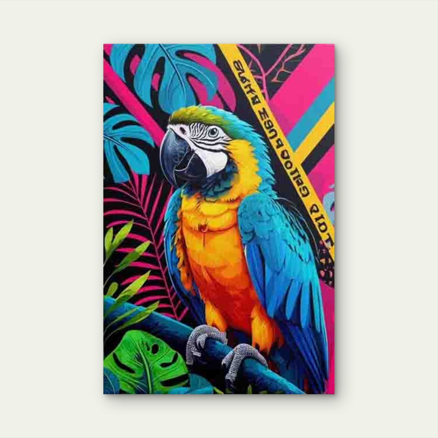 Parrot on Branch Metal Print Ready to Hang