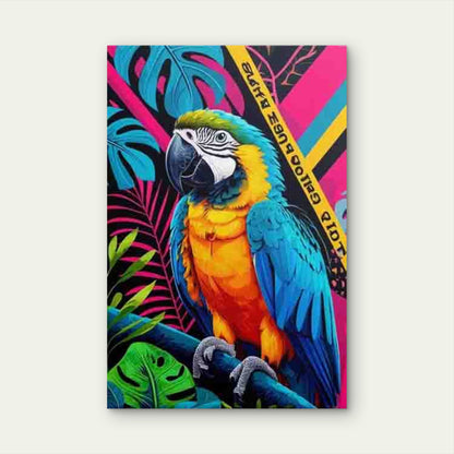 Parrot on Branch Metal Print Ready to Hang