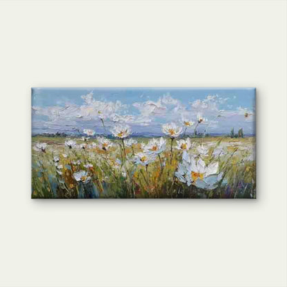 White Daisy Field Flowers Wall Art Canvas Office Home Room Framed 120x60cm