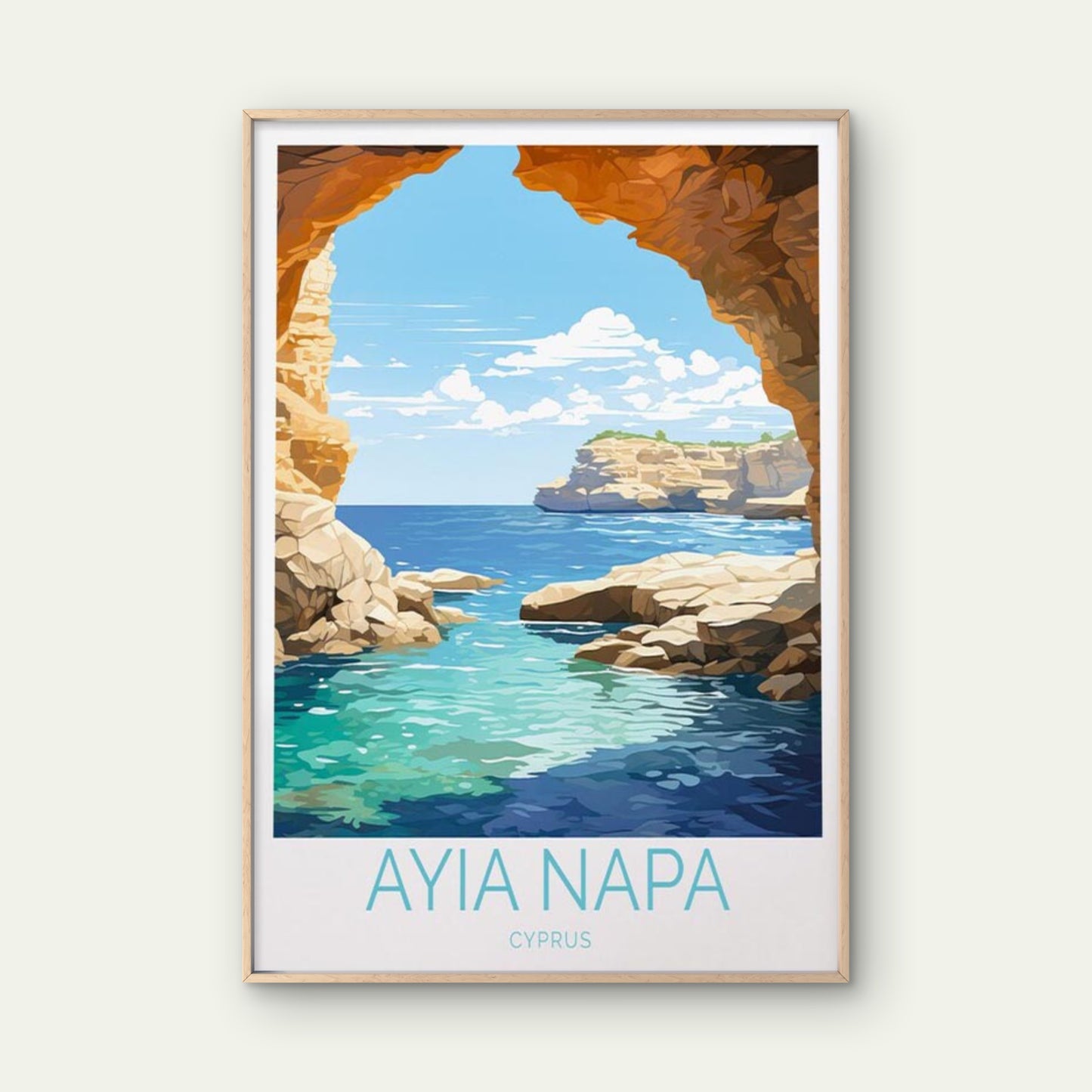 Ayia Napa Cyprus Sea Shore and Blue Sky Travel Poster Print Wall Art