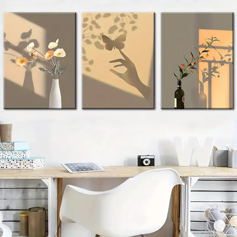 3pcs Vibrant Floral & Butterfly Designs Metal Print Ready to Hang Art