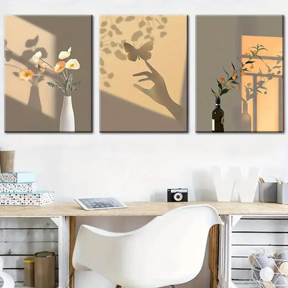 3pcs Vibrant Floral & Butterfly Designs Metal Print Ready to Hang Art