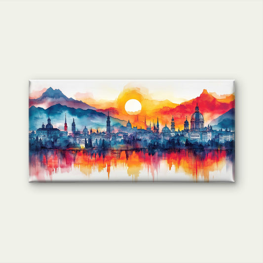 Vibrant Skyline, Burning Sunset Wall Art Canvas Office Home Room Framed 120x60cm
