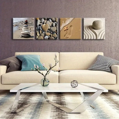4pcs Romantic Beach Themee Wall Art Canvas Framed