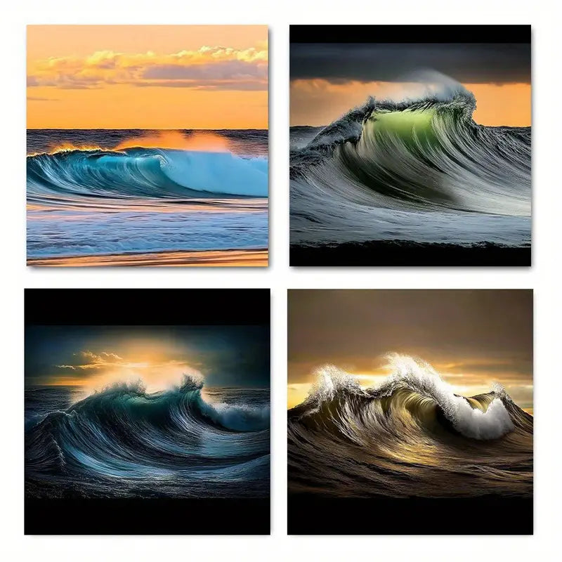 4pcs Seaside Sunset Natural Sea Beach Landscap Wall Art Canvas Framed