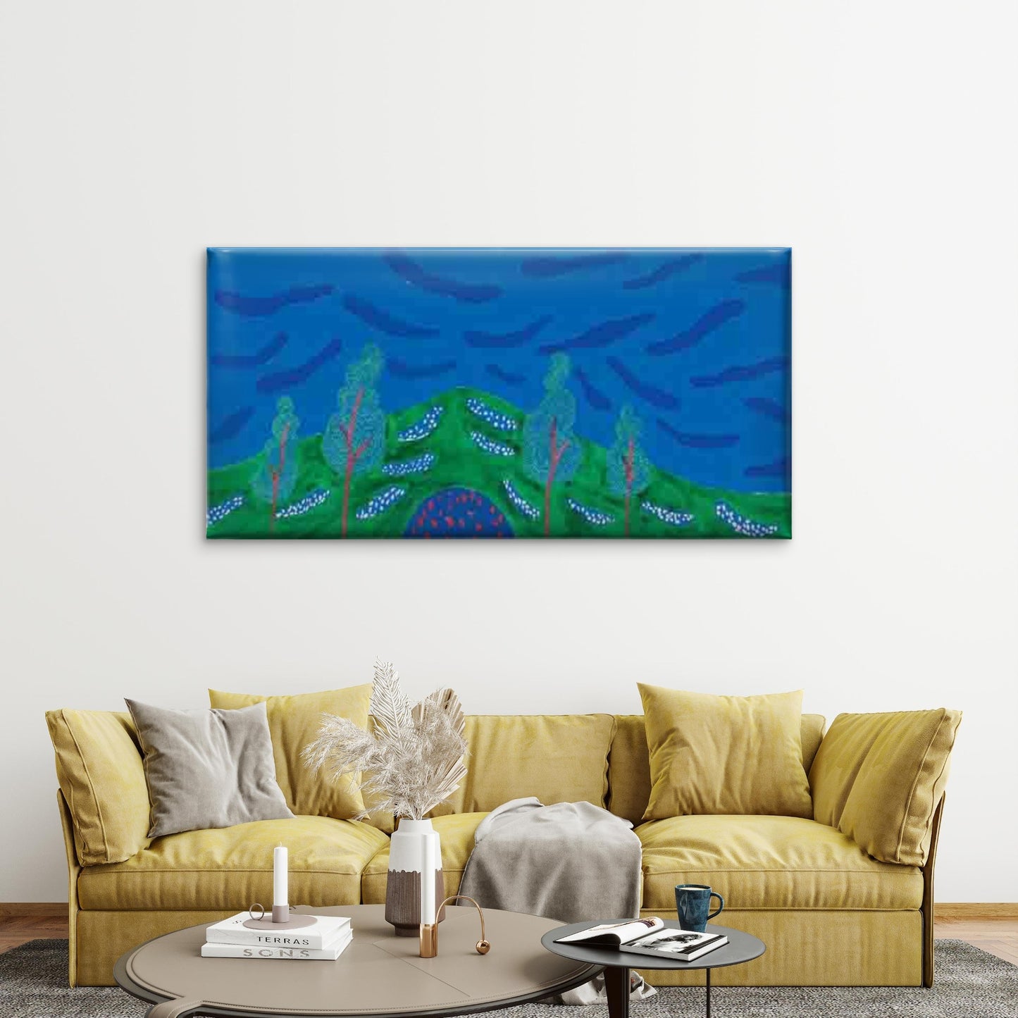 Abstract Landscape with a Blue Wall Art Canvas Office Home Room Framed 120x60cm - Bella Home Decor