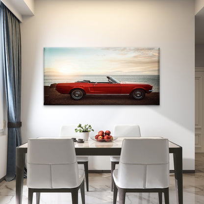 Classic Muscle Car Ocean Wall Art Canvas Office Home Room Framed 120x60cm