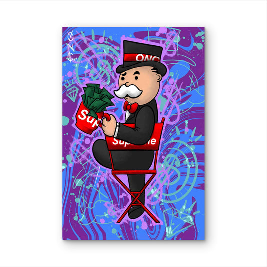 Street Art Rich Money Man Graffiti Purple Neon 40x60cm Metal Print Ready to Hang