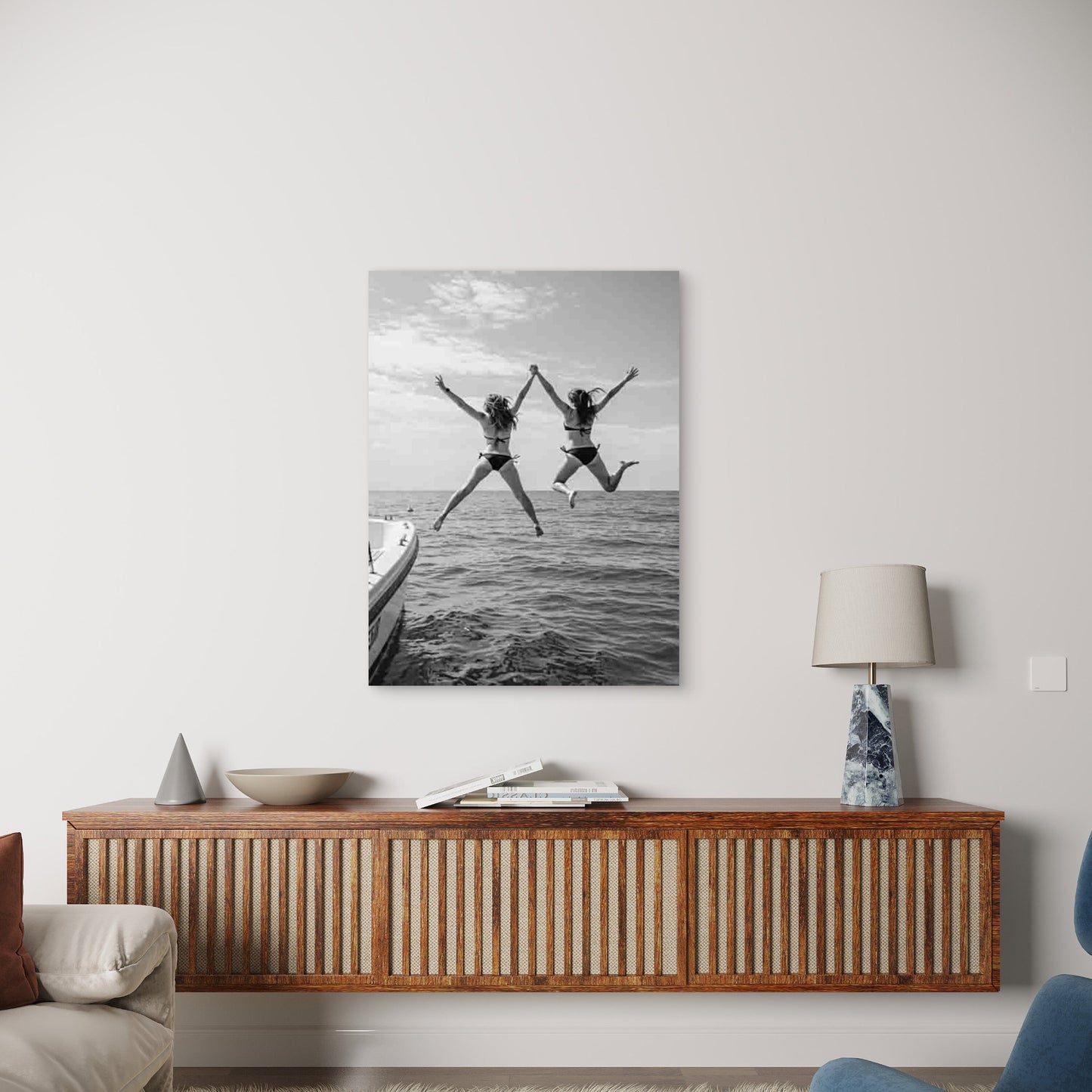 Swimming Black and White Photography Metal Print Ready to Hang