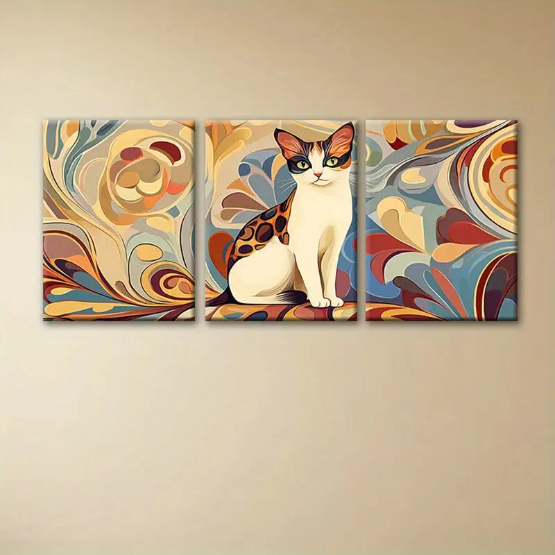3pcs Abstract Mysterious Cat Metal Print Ready to Hang Art - Bella Home Decor