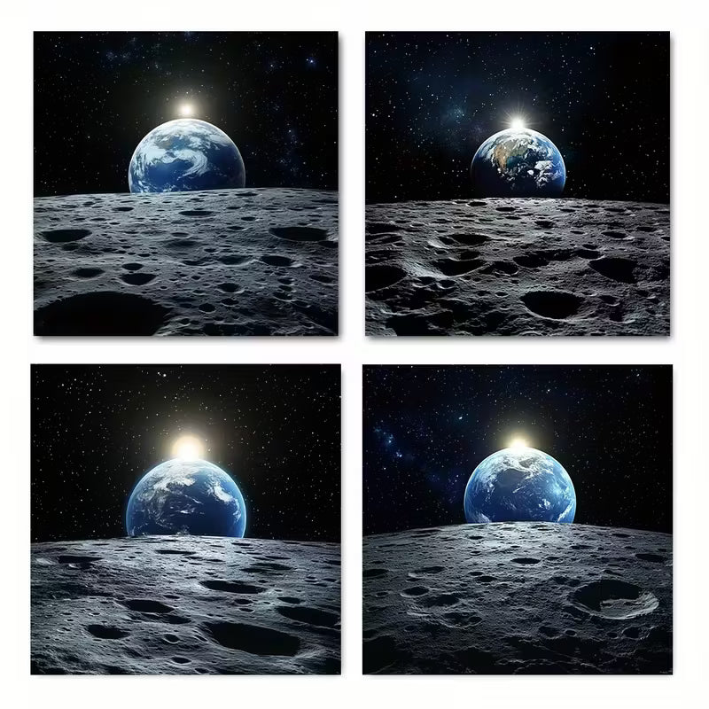 4pcs Earth And Moon Picture Wall Art Canvas Framed