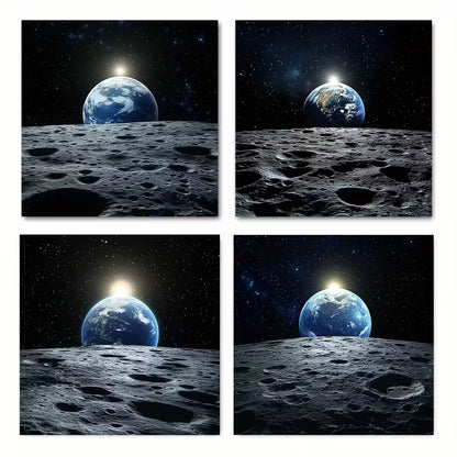 4pcs Earth And Moon Picture Wall Art Canvas Framed