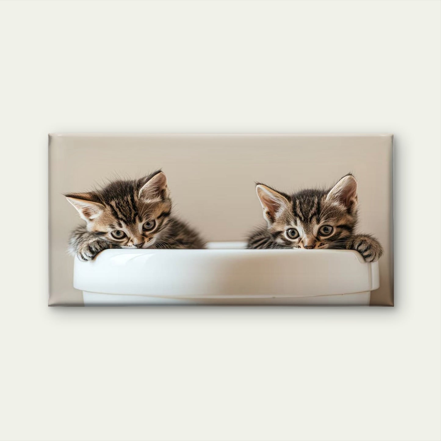 Two Kittens One Cup Wall Art Canvas Office Home Room Framed 120x60cm - Bella Home Decor