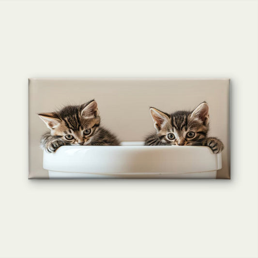 Two Kittens One Cup Wall Art Canvas Office Home Room Framed 120x60cm