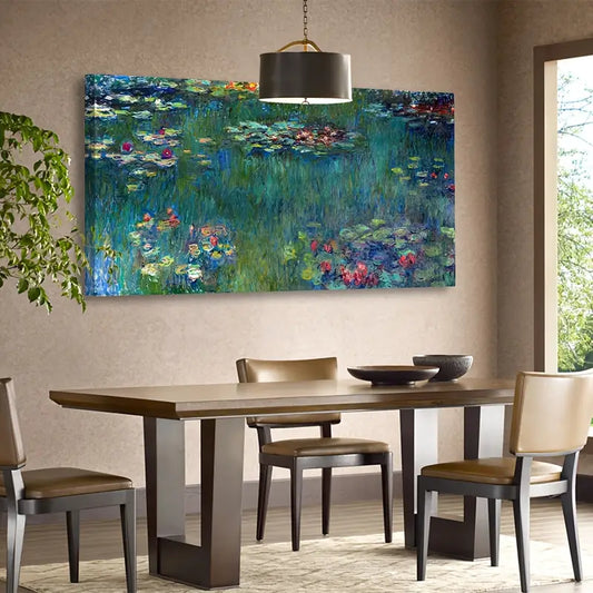 Green Garden Water Lilies Wall Art canvas office home room framed 120x60cm - Bella Home Decor