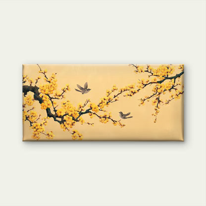 Yellow Plum Blossom & Flying Birds Chinese Traditional Wall Art Canvas Office Home Room Framed 120x60cm