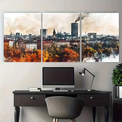 3pcs Vibrant Cityscape Art, Material, Metal Print Ready to Hang Art