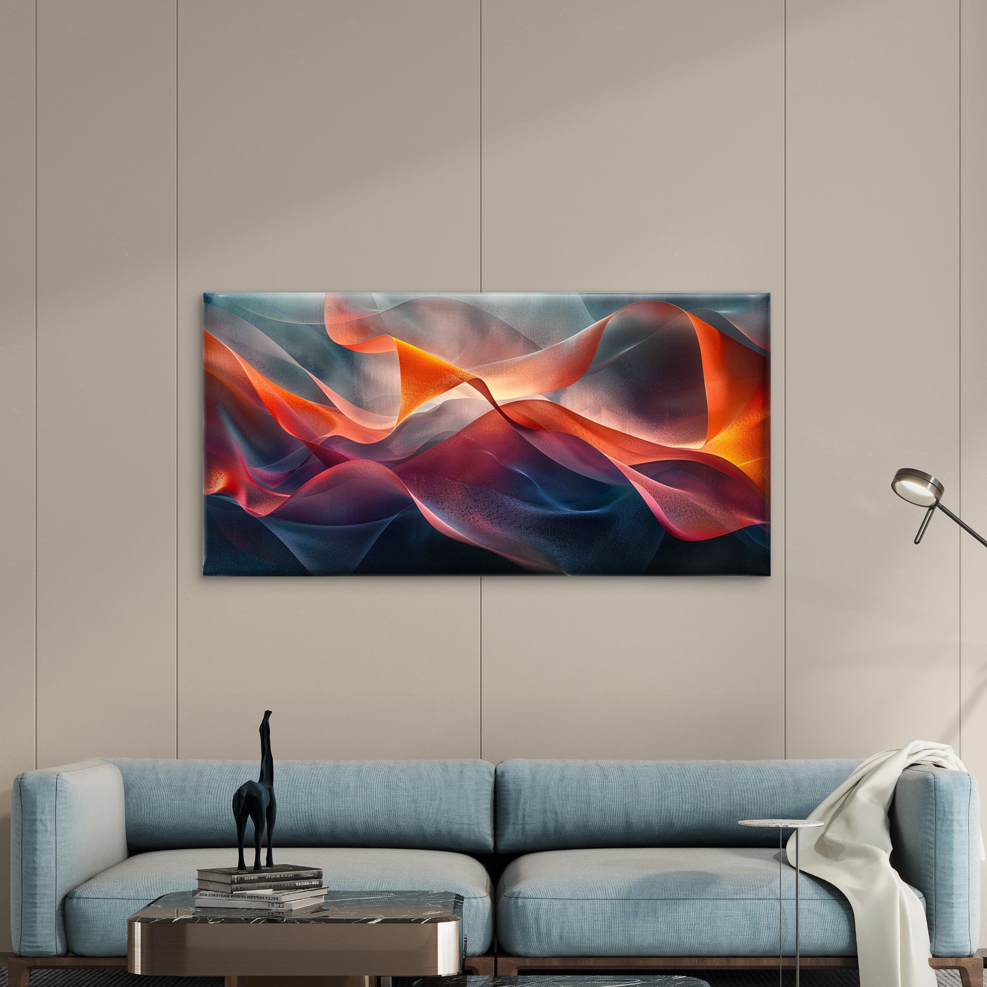 Abstract Colorful Waves Wall Art Canvas Office Home Room Framed 120x60cm - Bella Home Decor
