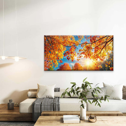 Autumn Leaves Illuminated Wall Art Canvas Office Home Room Framed 120x60cm - Bella Home Decor