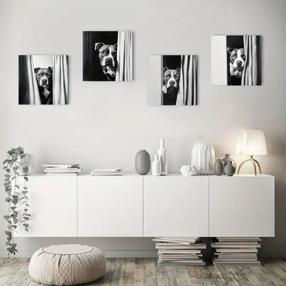 4pcs Dog Peeking Out Of Shower Curtain Wall Art Canvas Framed - Bella Home Decor