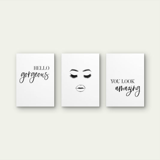 3pcs Black White Typography Eyelashes Lips Wall Art Set Canvas Framed 40x60cm - High Quality Print 100% Australian Made Wall Canvas Ready to Hang - Bella Home Decor