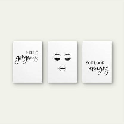 3pcs Black White Typography Eyelashes Lips Wall Art Set Canvas Framed 60x90cm - High Quality Print 100% Australian Made Wall Canvas Ready to Hang - Bella Home Decor