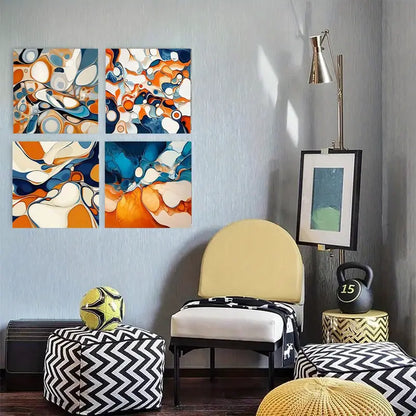 4pcs Colorful Abstract Art Blue Orange    Wall Art Canvas Framed