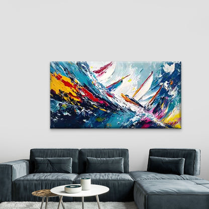 Sailboat Navigating Through Wav Wall Art Canvas Office Home Room Framed 120x60cm - Bella Home Decor