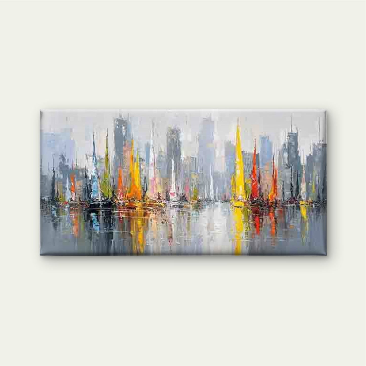 City Skyline with Sailboats Wall Art Canvas Office Home Room Framed 120x60cm - Bella Home Decor