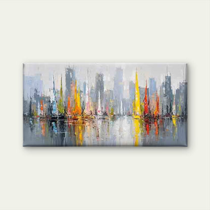 City Skyline with Sailboats Wall Art Canvas Office Home Room Framed 120x60cm - Bella Home Decor
