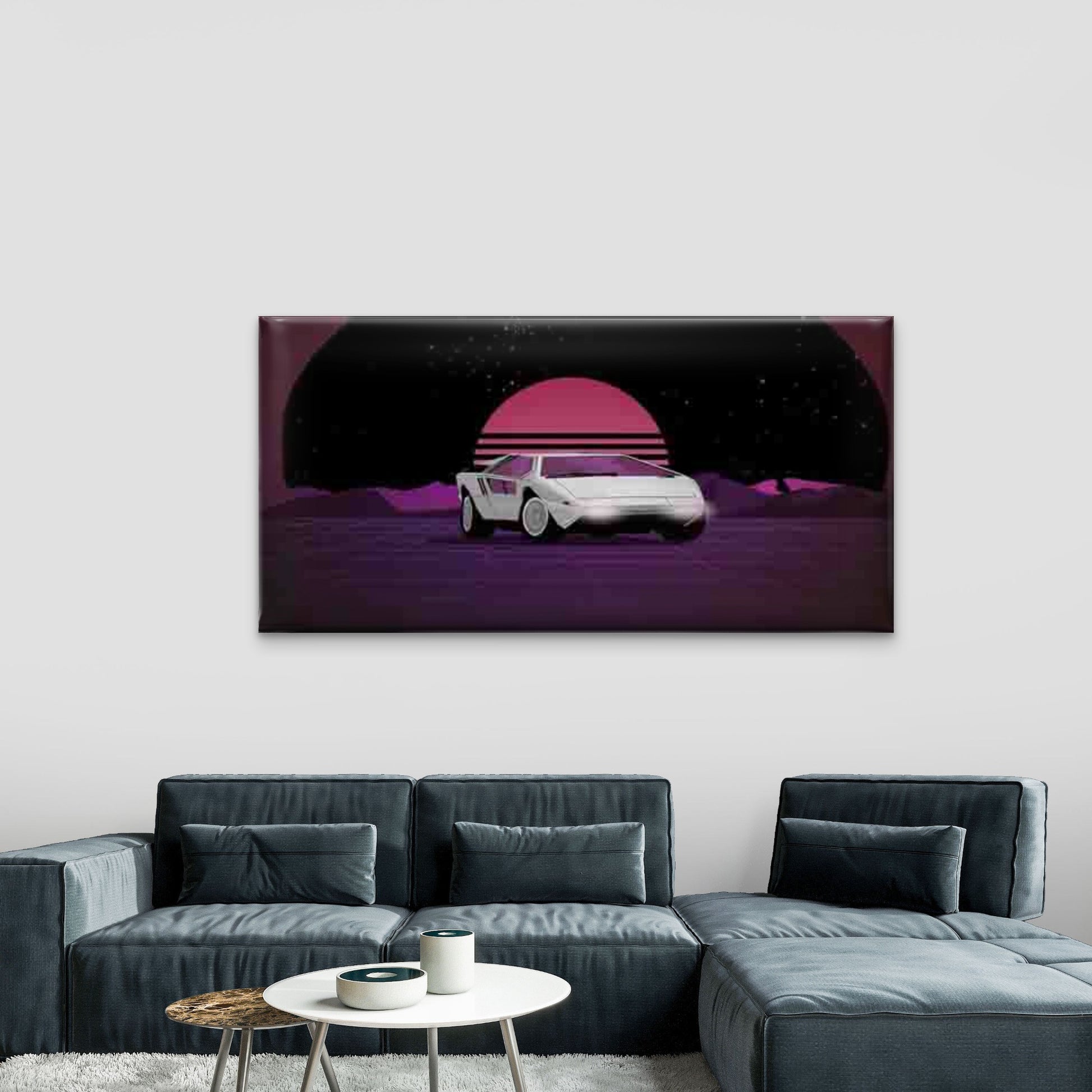 Retro Futuristic Sports Car Wall Art Canvas Office Home Room Framed 120x60cm - Bella Home Decor