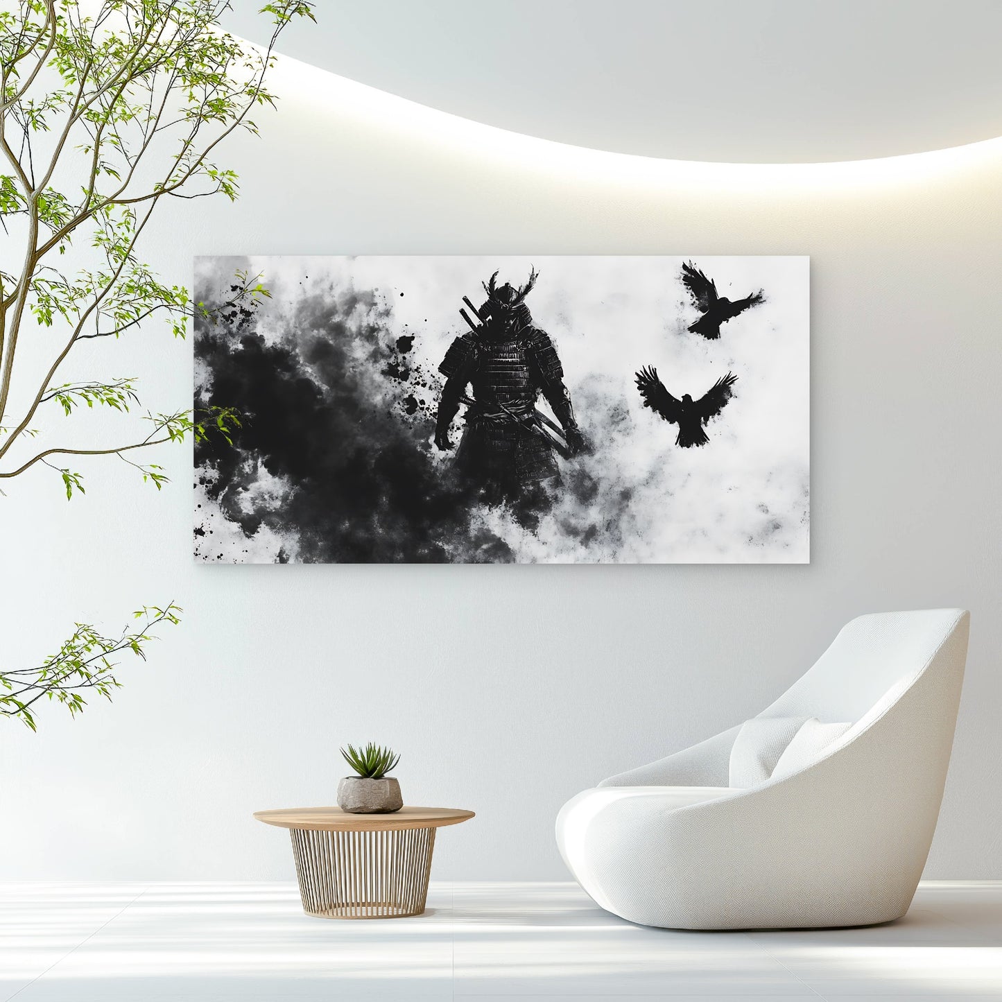 Warrior's Soul And Black Birds Wall Art Canvas Office Home Room Framed 120x60cm