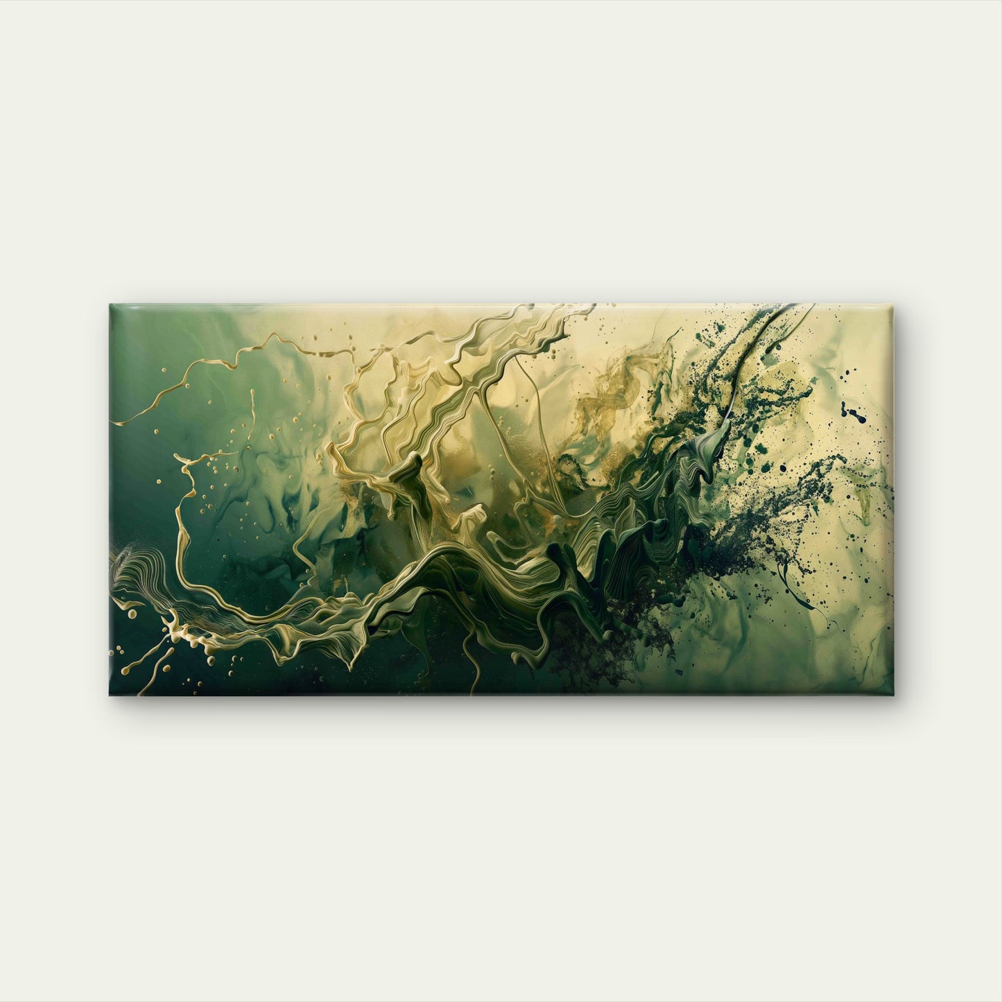 Abstract Green Gold Swirling Wall Art Canvas Office Home Room Framed 120x60cm