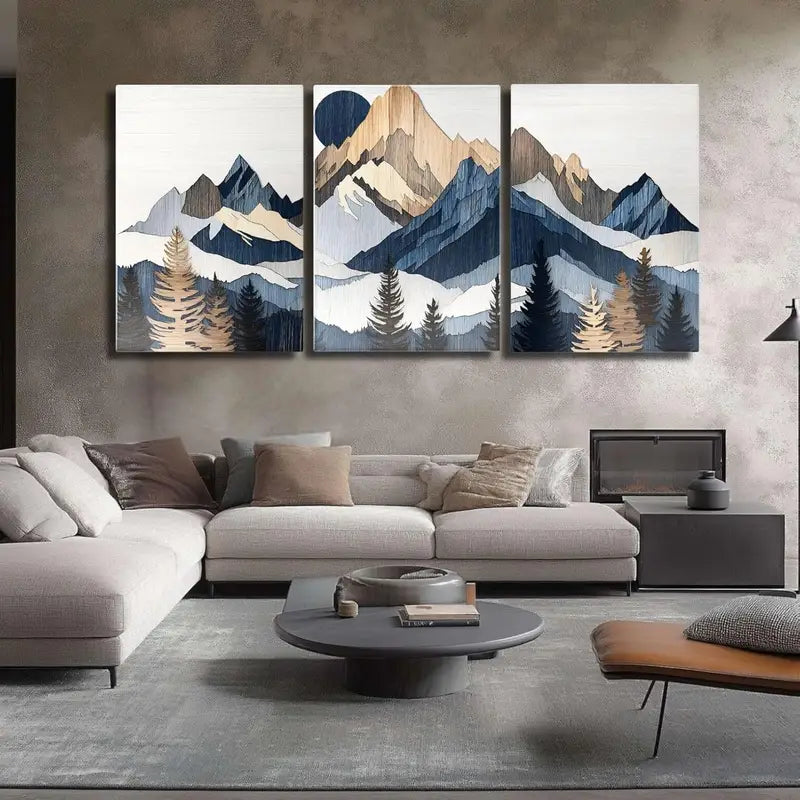 3pcs Boho Mountain Sun Forest Wall Decor Metal Print Ready to Hang Art - Bella Home Decor