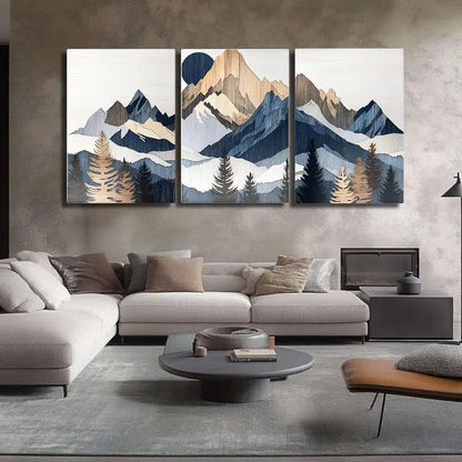 3pcs Boho Mountain Sun Forest Wall Decor Metal Print Ready to Hang Art - Bella Home Decor