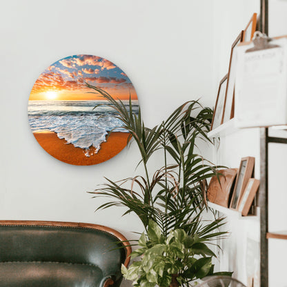 Golden Sunset Beach Waves Acrylic Glass Rounded Print Tempered Glass Wall Art 100% Made in Australia Ready to Hang - Bella Home Decor