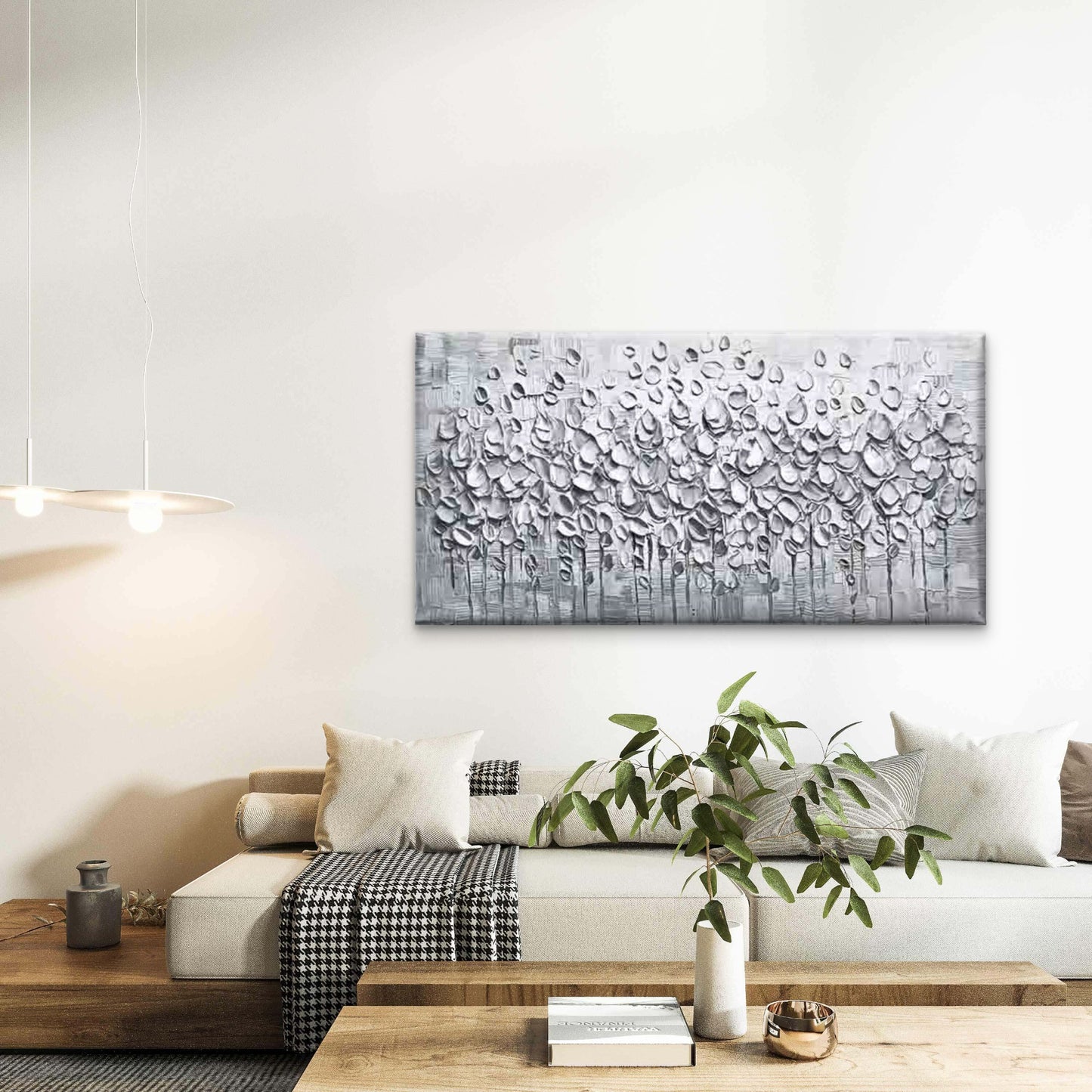 Abstract Silvery Trees Wall Art Canvas Office Home Room Framed 120x60cm - Bella Home Decor
