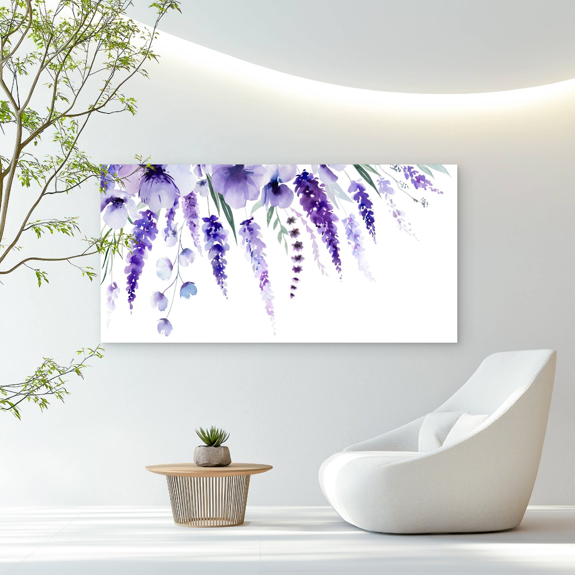 Lavender Watercolor Floral Art Wall Art Canvas Office Home Room Framed 120x60cm - Bella Home Decor